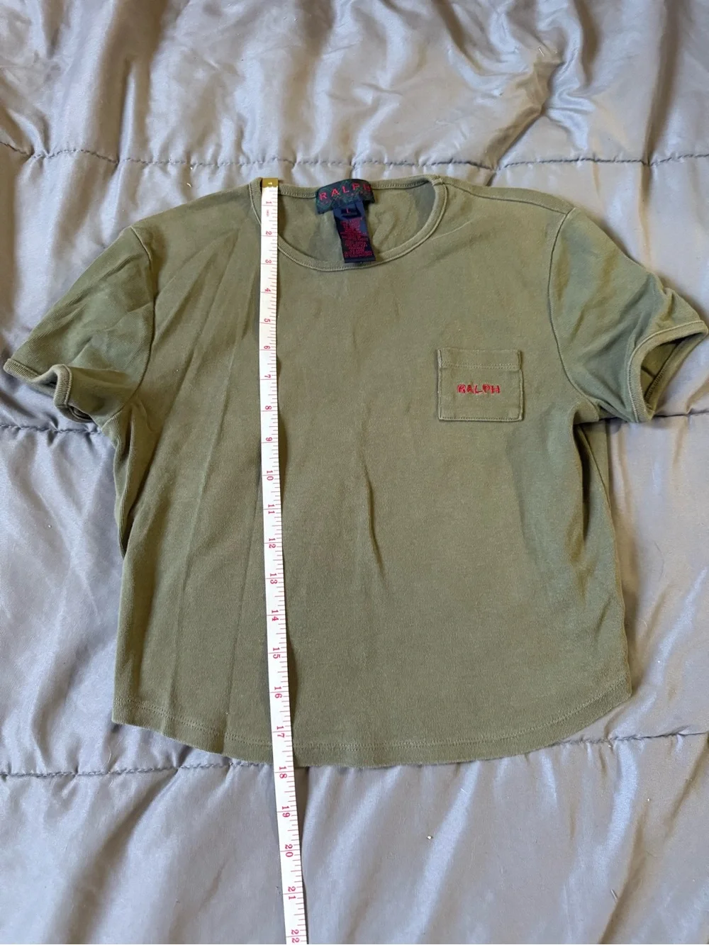 Ralph Lauren Olive Cropped Tee with Red Embroidery
